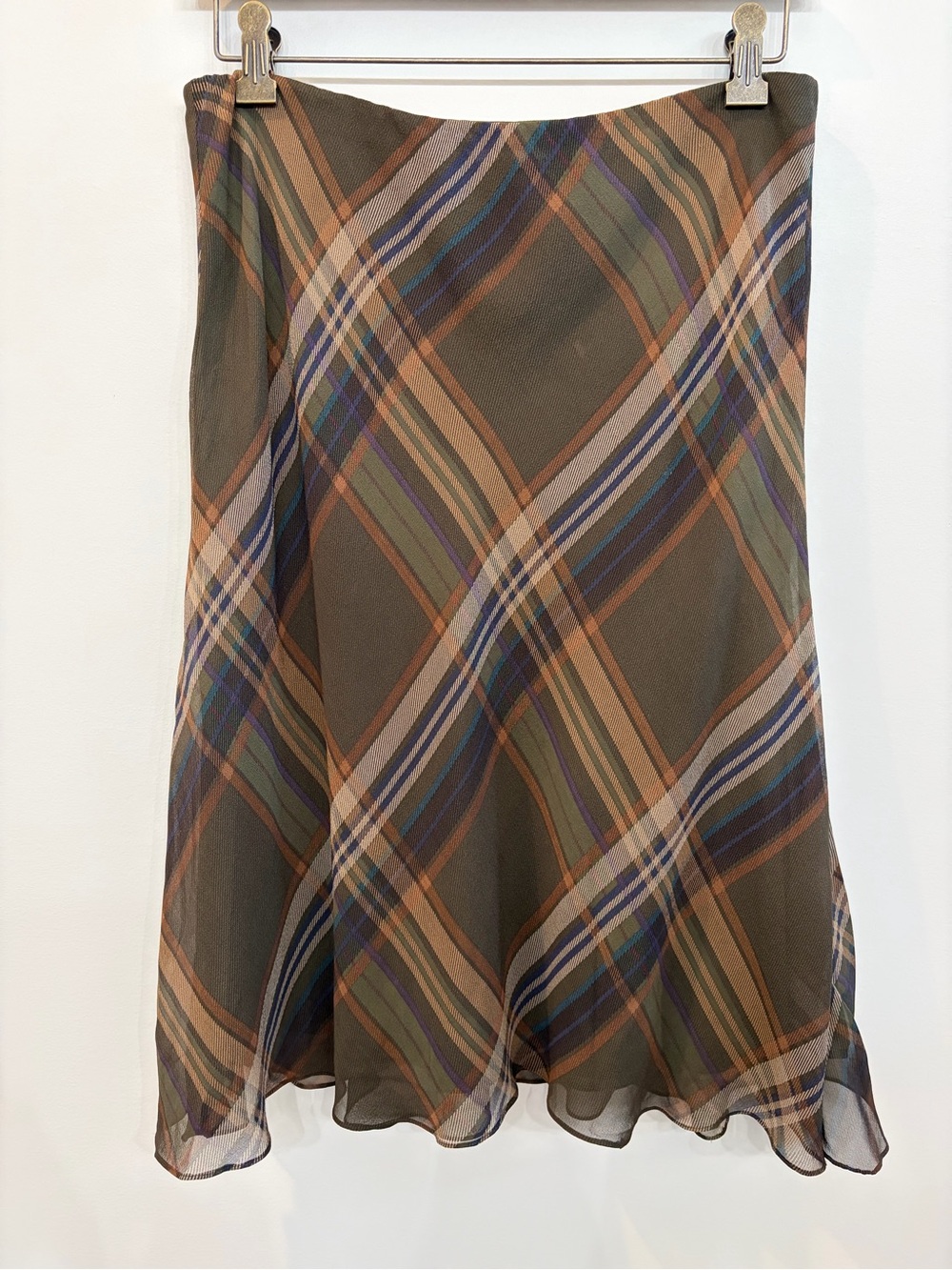 Lauren Ralph Lauren Petite Plaid Silk Chiffon Lined A-Line Knee Skirt P/S